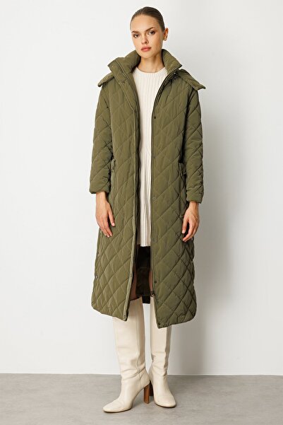 Rain and River Hooded Long Plus Size Quilted Coat with Snap Button Details on...