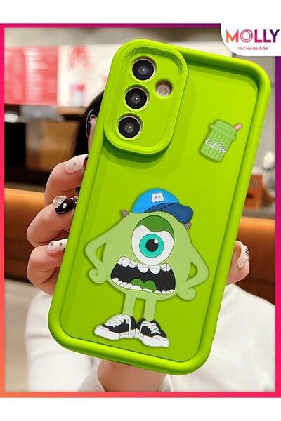 Molly حافظة سيليكون ذات حواف خضراء سميكة ثلاثية الأبعاد منقوشة على شكل وحش لطيف مايك لهاتف سامسونج جالاكسي S23 FE