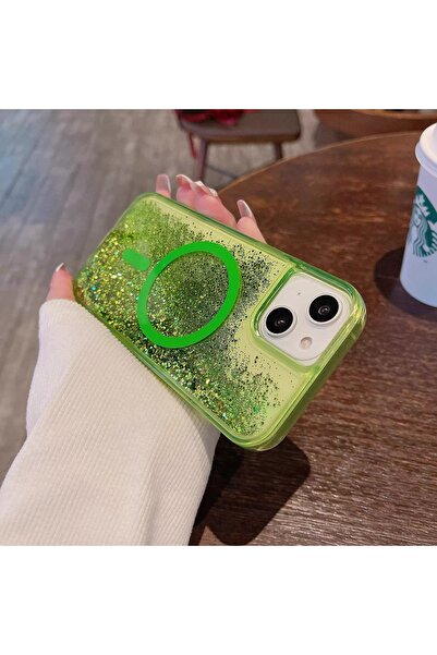 EDELFU iPhone 15, 14 ve 13 için Uyumlu Simli Sulu Kapak Magsafe Yanları Silik...