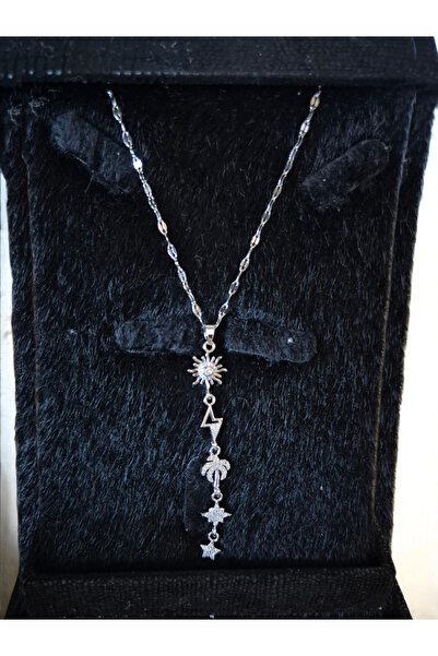 staınless steel çelik kolye gezegenli Y model kolye gümüş