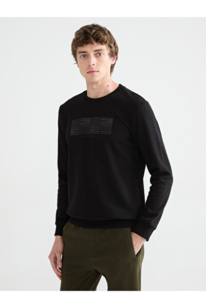 LC Waikiki Rmz Gi̇yi̇m Farkiyla Zero Roba Collar Printed Men's Thick Sweatshirt