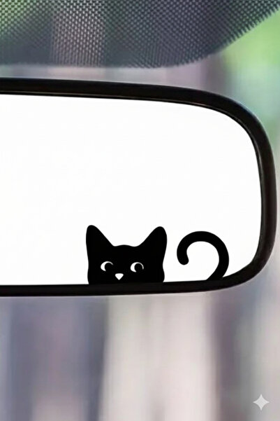 Yalıgraf Reklam Tabela Sevimli Kedicik Oto Dikiz Ayna Sticker Araba Ayna Sticker