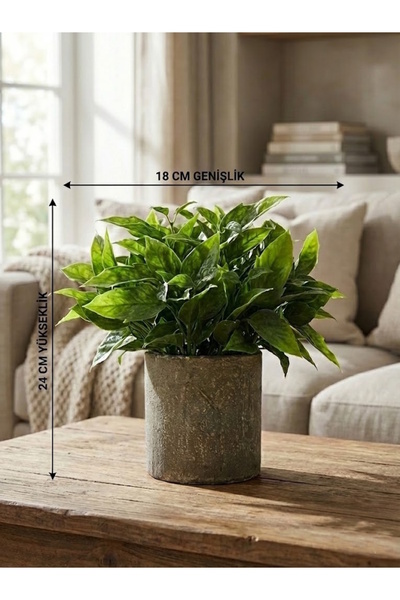 FB Cup Dekoratif Eskitme Gri Saksıda Gerçekçi Yapay Yeşil Bitki - Modern Masa...