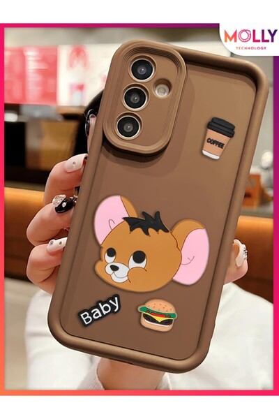 Molly حافظة سيليكون بيبي جيري ذات حواف بنية اللون وسميكة ثلاثية الأبعاد لهاتف سامسونج جالاكسي S23 FE