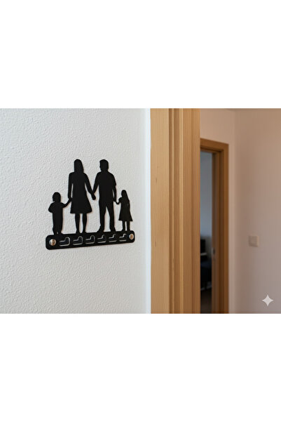Happy Family Dekoratif Metal Duvar Askılığı - 6 Kancalı