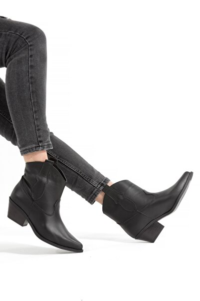 Yılmaz Exclusive KADIN SİYAH HAİKİKİ DERİ WESTERN KISA ÇEKME BOT