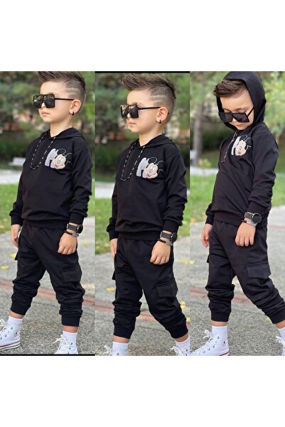 zavera for kids طقم بغطاء رأس قطعة بتفاصيل ميكي للأولاد - 100% قطن - خيطين