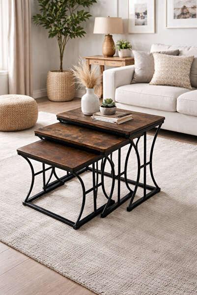 SADANHOME طقم طاولات خدمة متداخلة -3 قطع- مودرن و موفرة للمساحة