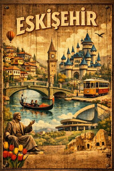 BiveSa Eskişehir Retro Ahşap Poster
