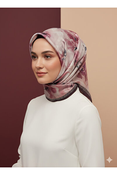 Arel Eşarp Tekstil وشاح مادام بولو فوشيا ناعم 90×90 من القماش القطني بنقشة زه...