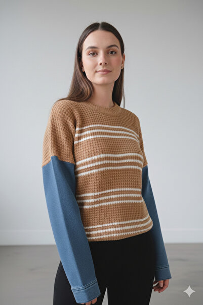 HaNNaR Pulover cu design tricotat în dungi pentru femei