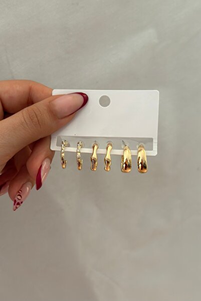 Lavian Accessories Gold 6’lı Klasik Küpe Seti
