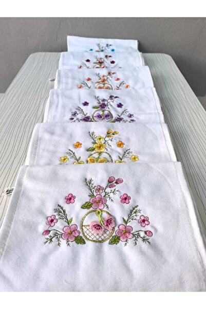 Peacock 6 Adet 3 Boyutlu Nakışlı Kadife Mutfak Havlusu (30x50)