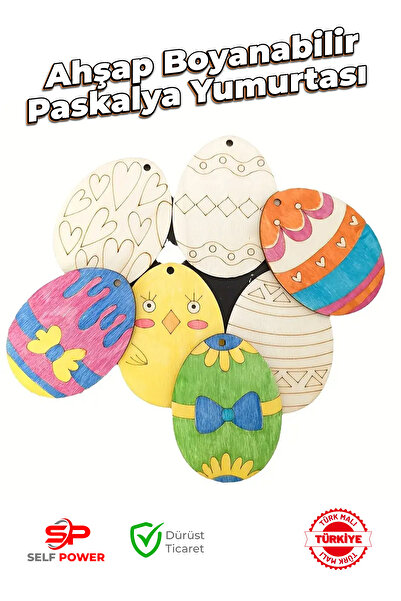 Saatistan 20 Parça Ahşap Paskalya Yumurta Boyama Seti, Fırça ve Boya Dahil