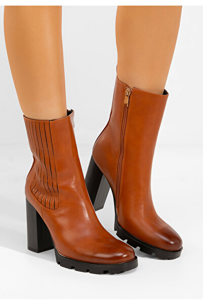 B T Shoes Μποτάκια με χοντρό τακούνι Cosmira ταμπά