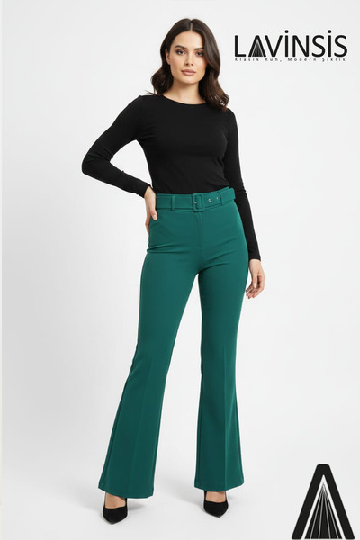 lavinsis Yüksek Bel İspanyol Paça Kadın Pantolon Cepsiz