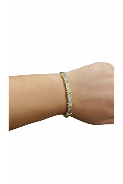 AFRODİTGOLDBUJİTERİ Gold Zirkon taşlı çelik kelepçe