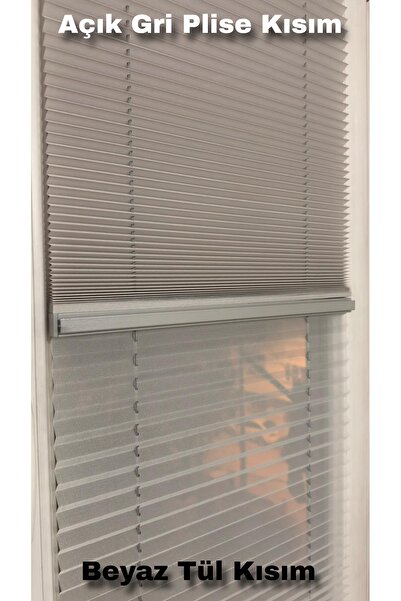 PerdoRa Home Açık Gri Plise Beyaz Tül Çift Sistem Perde - Gece Gündüz Kullanı...