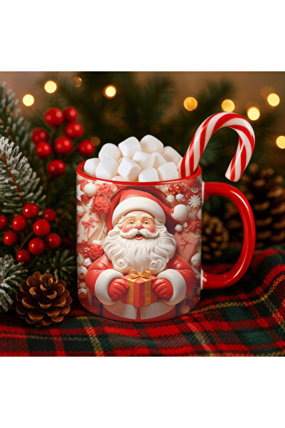 Solid Baskı Stüdyosu Yılbaşı Temalı Porselen Kupa Bardak - Noel Baba Figürlü ...