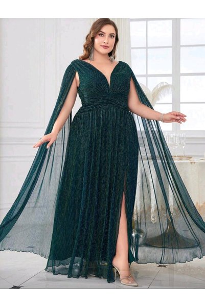 RANO-BOUTİQUE فستان بكسرات وأكمام مميزة وياقة حرف v مناسب لحفلات الزفاف والتخرج