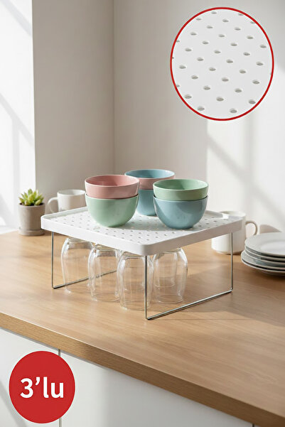 EVONİTA Dolap İçi Raf Düzenleyici 3'lü Tezgah ve Dolap Yükseltici Organizer M...