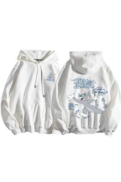 YRN COLLECTION سويت شيرت للجنسين للنساء والرجال توم وجيري مطبوع بغطاء رأس قصة...