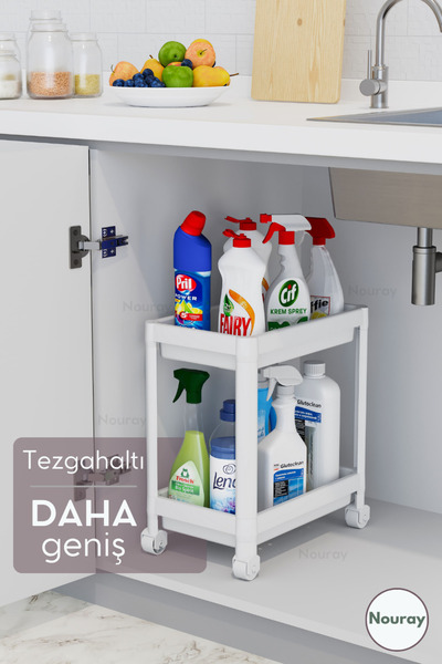 Genel Markalar İki Katlı Tekerlekli Çok Amaçlı Düzenleyici, Mutfak ve Banyo i...