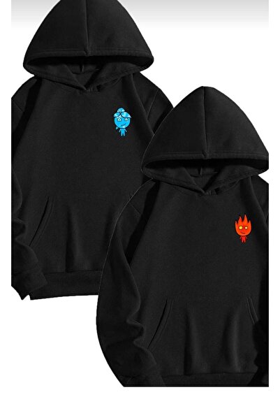 YRN COLLECTION Унисекс комплект от 2 части с качулка и принт "Огън и вода" за...