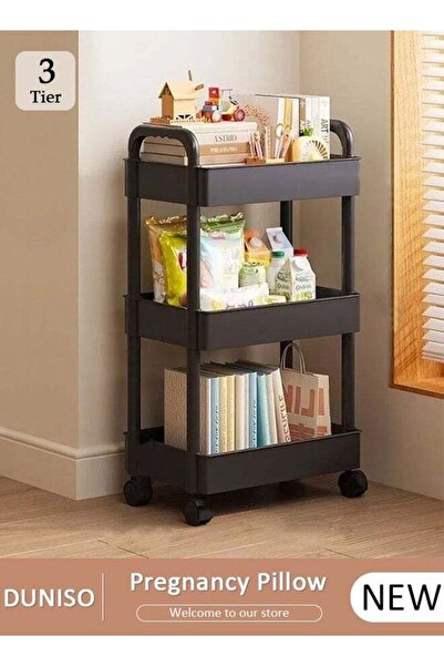 DOMEET عربة تخزين متعددة الاستخدامات بثلاثة أرفف وعجلات، مصنوعة من البلاستيك
