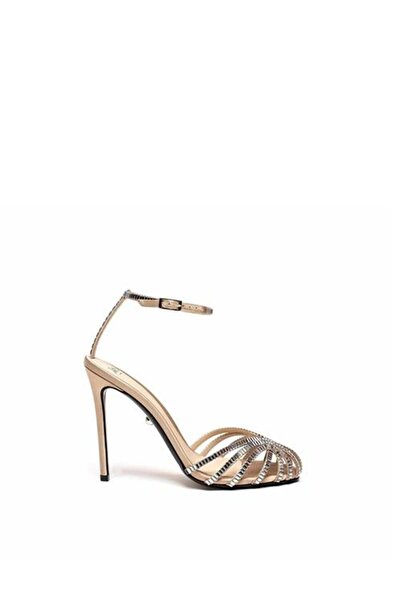 Giydim Gidiyor Παπούτσια Fire Crystal Stone με τακούνι χρυσό