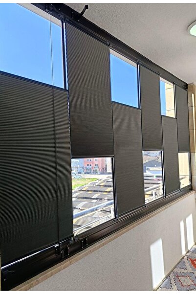 PerdoRa Home Siyah Katlanabilir Cam Balkon PVC Plise Perde - ev, ofis perdesi...