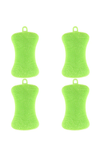 Choice1 4 قطع فرشاة تنظيف أطباق سيليكون خضراء، ربع قطعة، إسفنجة تنظيف أواني الطبخ، وسادة تنظيف سيليكون، وعاء فواكه