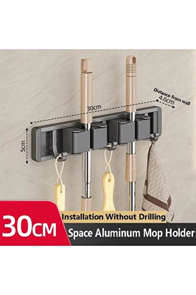 Choice1 حامل ممسحة ومكنسة جداري رمادي اللون مزود بإبزيمين و5 خطافات، حامل ممس...