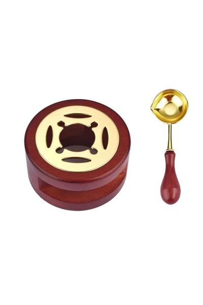 Choice1 طقم واحد - بني - طقم واحد من طوابع ختم الشمع، ملعقة شمع، موقد مطلي با...