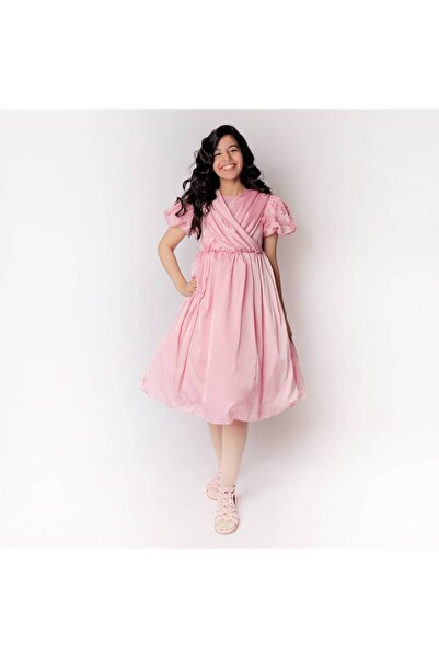 Mamnon فستان وردي بأكمام موردة