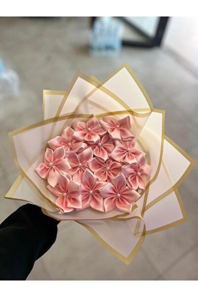 Niyamore El Yapımı Pembe Saten Çiçek Buketi – Kalıcı Dekoratif Hediye Buketi