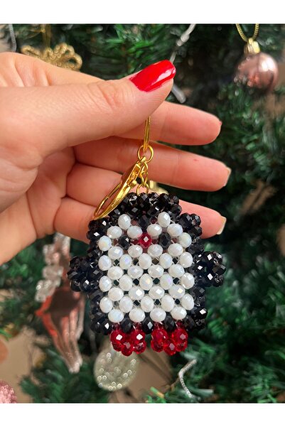 Kristal boncuktan üretilmiş,el yapımı,sevimli penguen anahtarlık