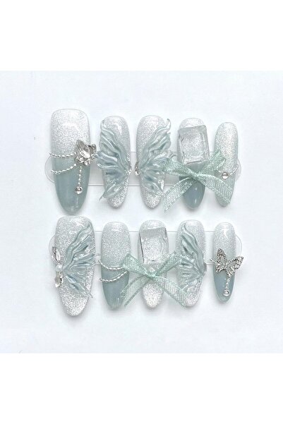 Arabest Unghie finte fatte a mano a forma di a farfalla