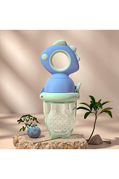 choice2 Blue Dinosaur Rotate Push-Type Baby Fruit Feeder, Silicone Fresh Food...