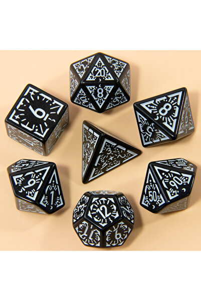 Choice8 black white DND Carving Pattern Dice 7Pcs RPG Polyhedral Dice Set for...