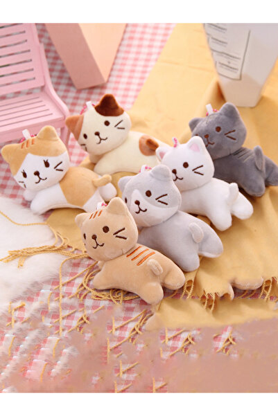 Choice مجموعة من 6 قطع من دمى القطط الصغيرة اللطيفة ذات الرأس المائل، بطول 12 سم، بألوان متعددة، على شكل قطة أو هريرة، تُستخدم كزينة لحقائب الظهر.