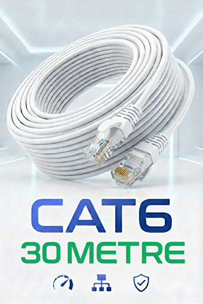Reyonex 30 Metre Beyaz CAT6 Ethernet Patch Kablo - Yüksek Hızlı Gigabit İnternet Kablosu (RJ45 Uçlu)