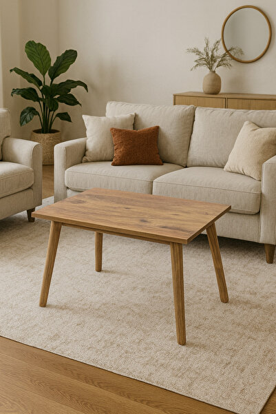 şeker marangoz Ahşap ayaklı modern orta sehpa beyaz ve ceviz