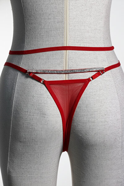 içgiyimist Kırmızı Fantezi Seksi Taş Detaylı String Tanga MBU-9001