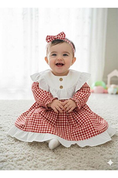 BİLGEN Style KIZ BEBEK BAYRAMLIK ELBİSE ÇIT ÇITLI (TOKA HEDİYE) AYLIK GRUP