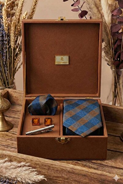 Kravatkolik Taba Men's Gift Box - Tie with Handkerchief Cufflinks Tie Clip Kmk100