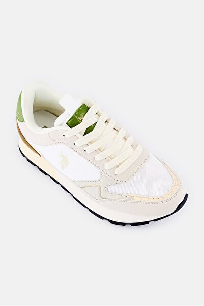 U.S. Polo Assn. حذاء كاجوال برباط وشعار العلامة التجارية للنساء، لون بيج فاتح