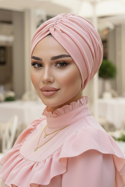 Aişe tesettür Șapcă lejeră cu șnur, culoare pudră deschisă