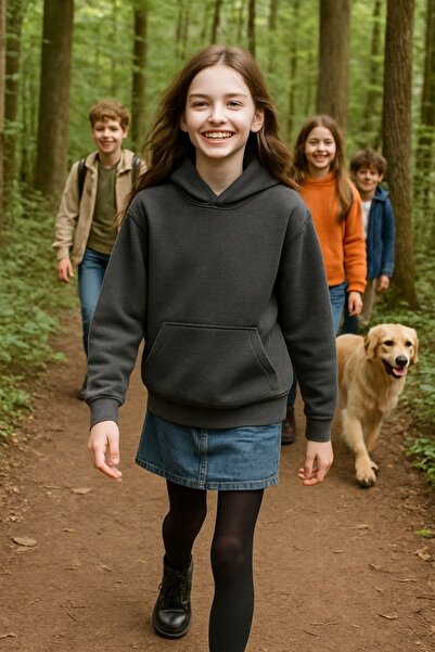 Cloise سويت شيرت للأطفال مقاس كبير بغطاء للرأس 3 خيوط مبطن بالصوف أنثراسايت