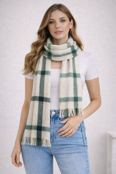 MİHALİÇ Kadın Ekose Desenli Yumuşak Dokulu Kışlık Şal / Atkı